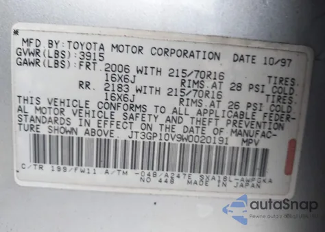 1998 Toyota Rav4 z USA, uszkodzony, nr VIN JT3GP10V9W0020191